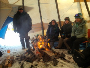 Staying warm in the Teepee at hunt camp.